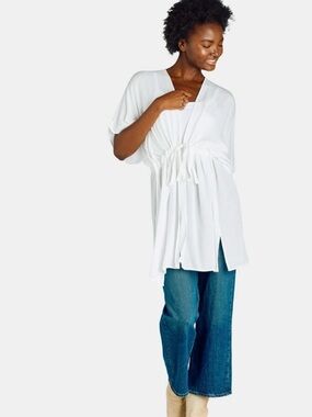 Time and Tru White Drawstring Kimono Tunic /Bathing exit to the beach as well